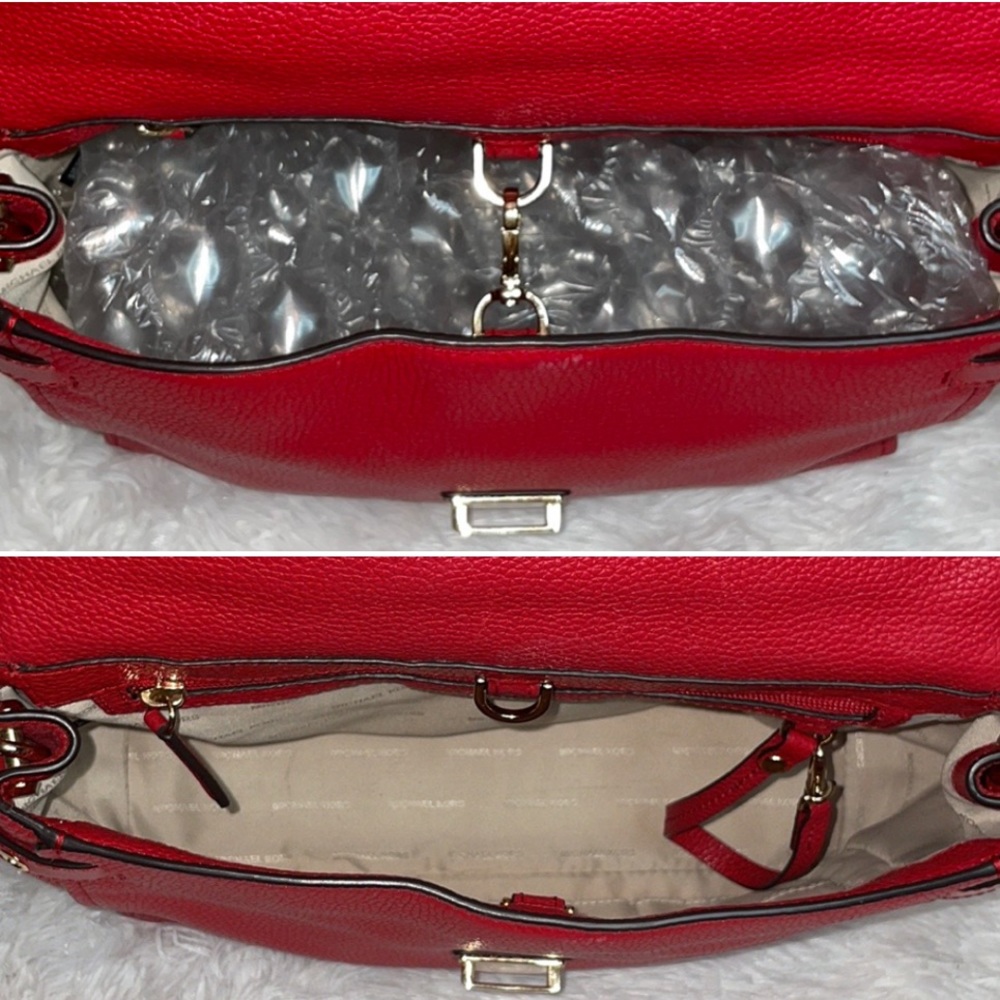 Michael Kors MK Bristol Studded Leather Satchel Crossbody Purse Shoulder Bag Red - Picture 14 of 17